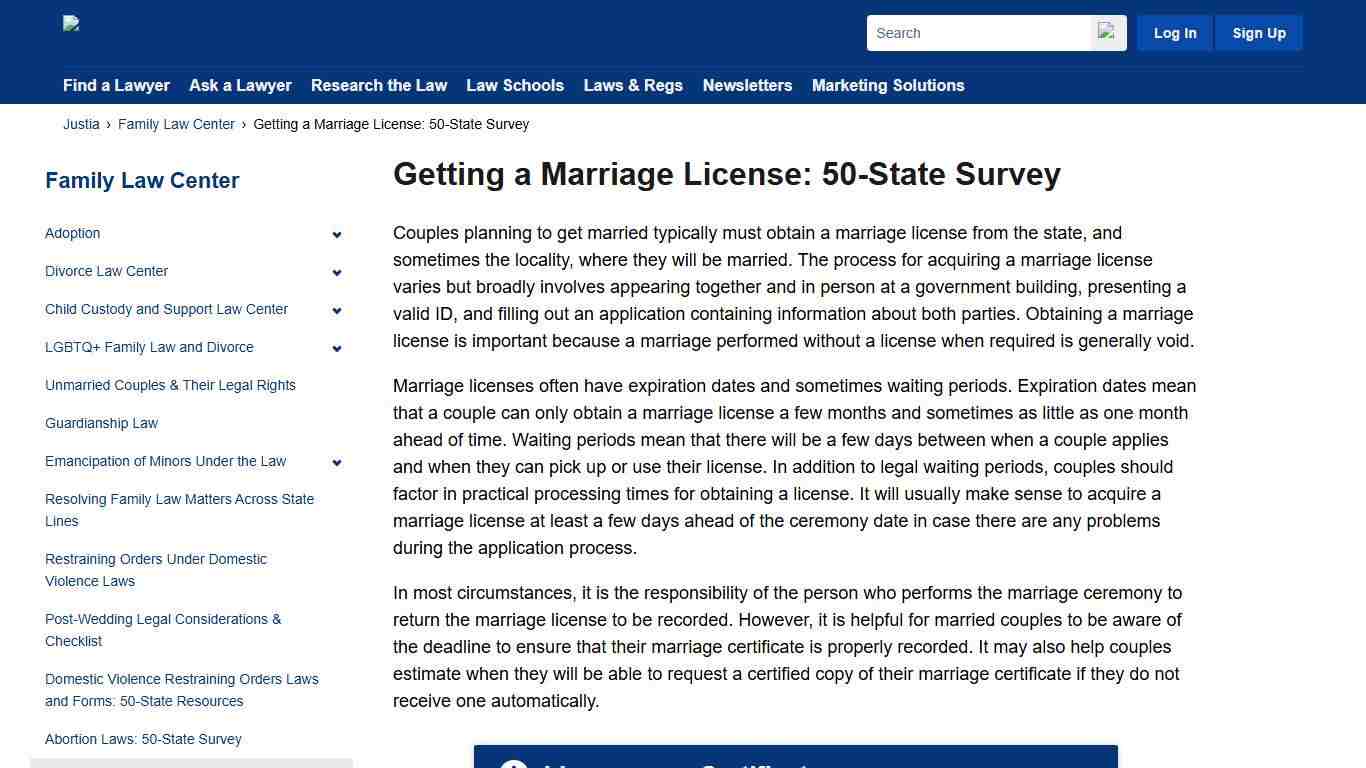 Getting a Marriage License: 50-State Survey Family Law Center Justia