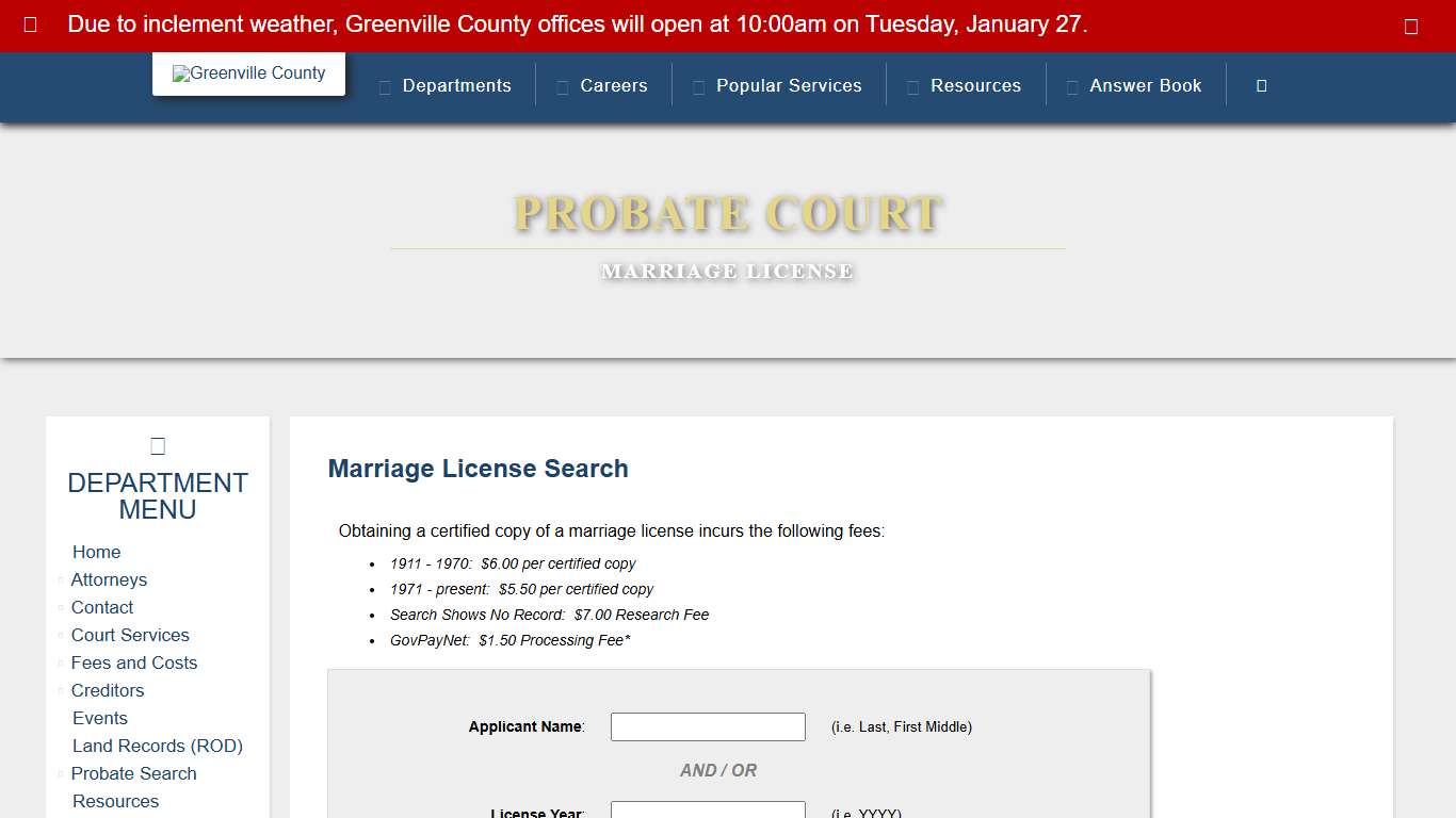 Marriage License Search